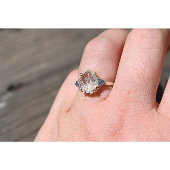 Montana sapphire and Lake county diamond ring sterling silver - Picture 4 of 5